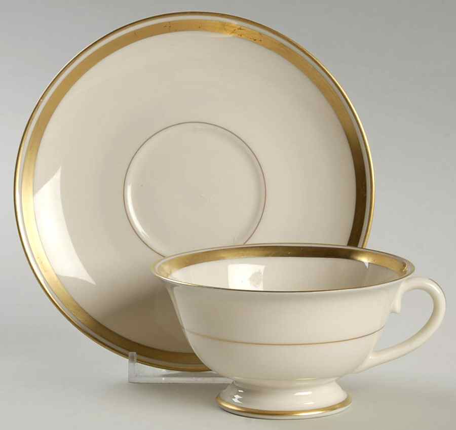 Gold Band (301 Redondo Rim) Footed Cup & Saucer Set by Franciscan-1