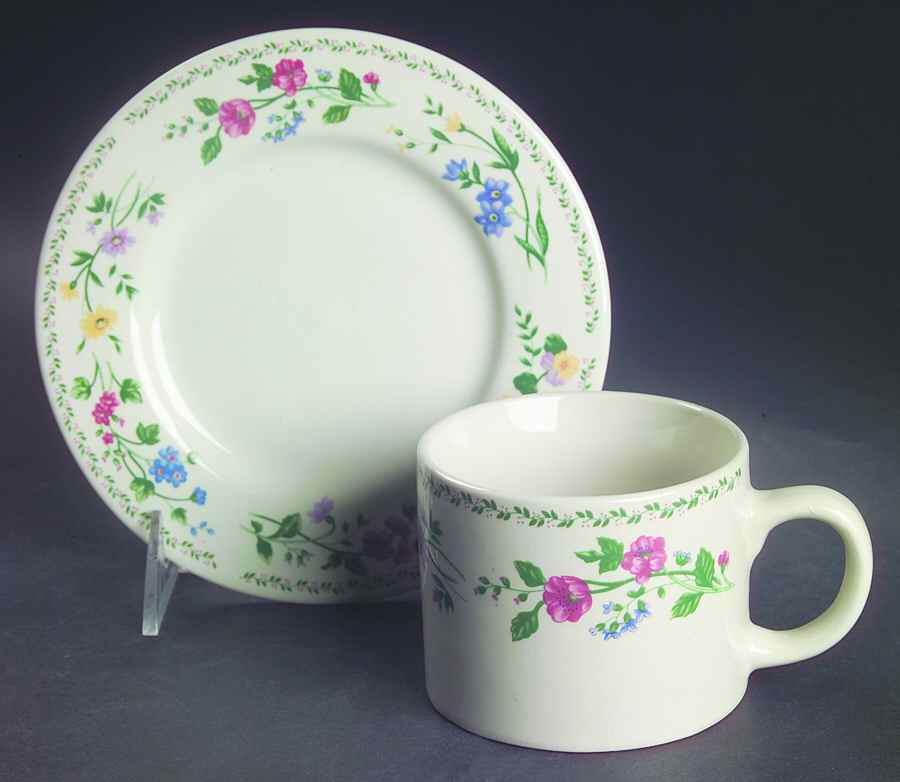 English Garden (4241, Cream Background) Flat Cup & Saucer Set by Farberware-1