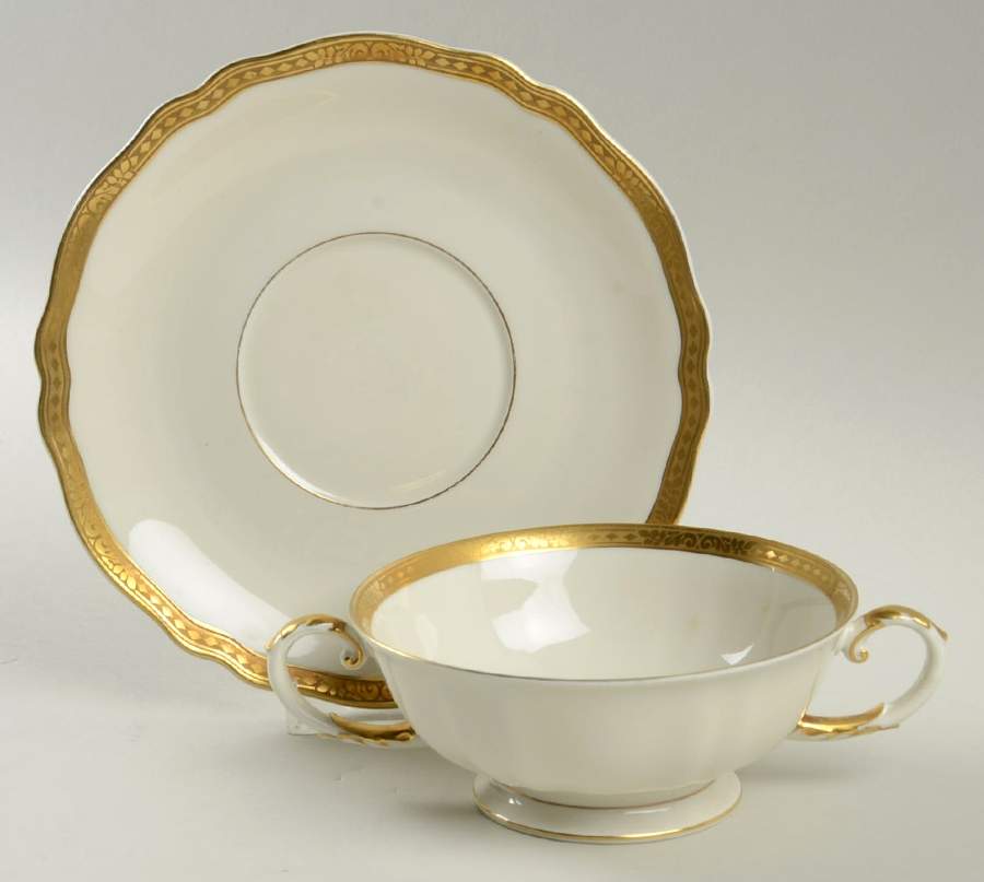 La Duchesse (Gold) Footed Cream Soup Bowl & Saucer Set by Franconia-Krautheim & Adelburg-1