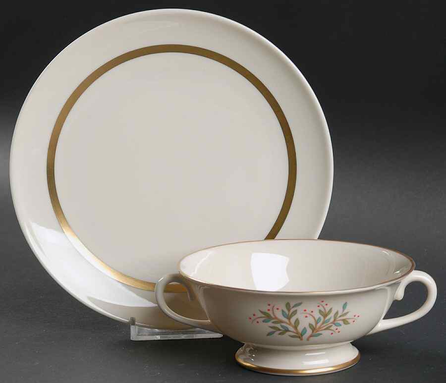 Fremont (Gold Trim) Footed Cream Soup Bowl & Saucer Set by Franciscan-1