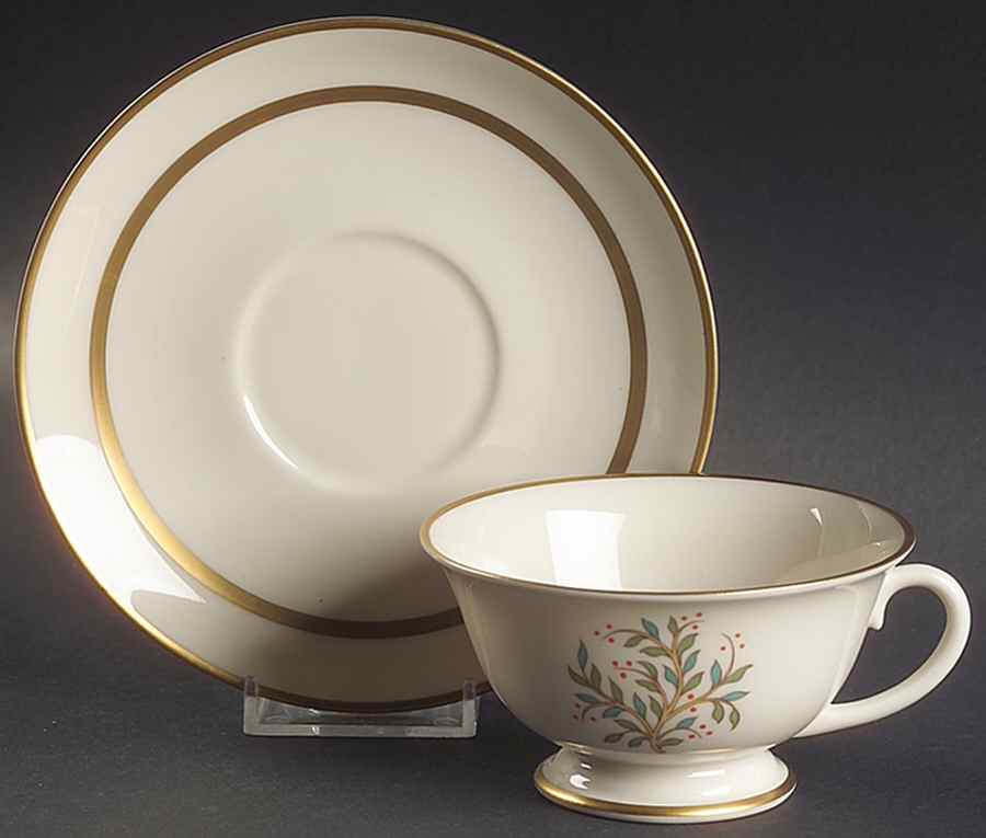 Fremont (Gold Trim) Footed Cup & Saucer Set by Franciscan-1