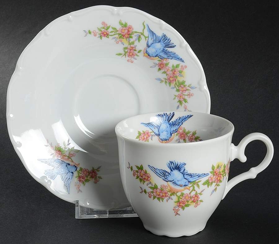 Bluebird (Matthew 6:26) Flat Cup & Saucer Set by Furnari's-1