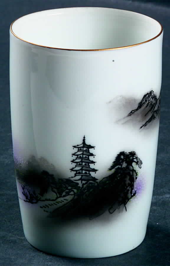 Landscape Black Multicolor (Rim) Tall China Tumbler by Fukagawa-1