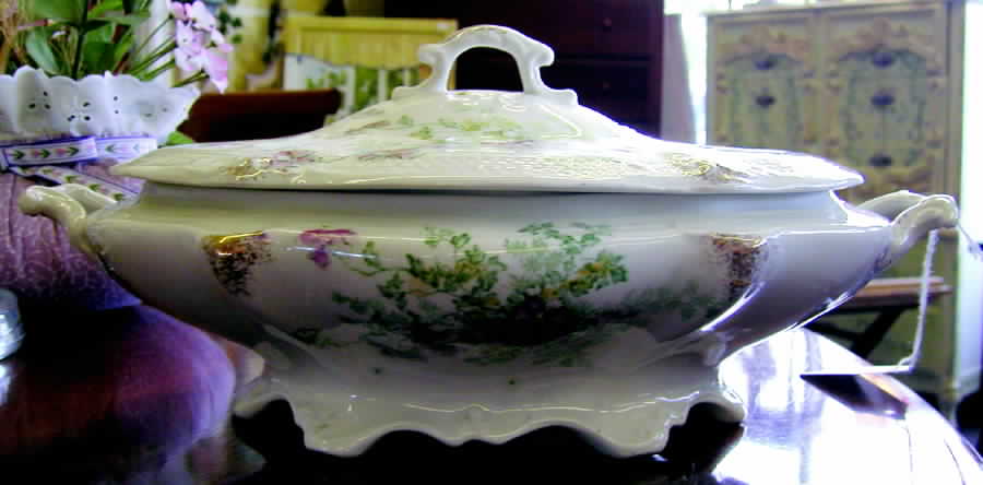 Derby (Pink Flowers, Green Leaves) Round Covered Vegetable by Ford China -1