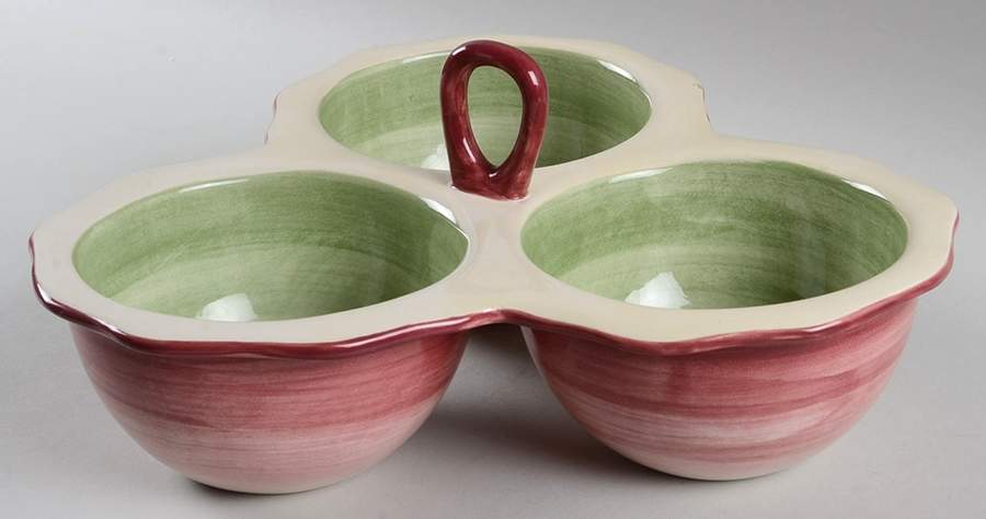 Apple Pie 3 Section Dip Bowl W/Center Handle by Franciscan-1