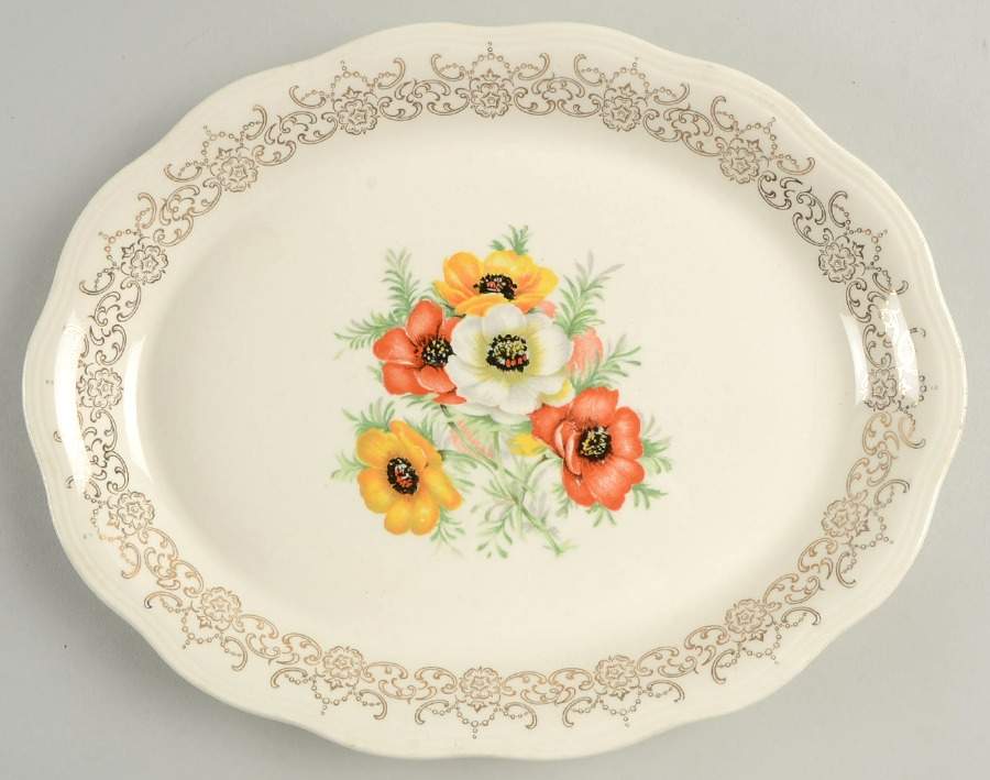 Golden Poppy 11" Oval Serving Platter by French Saxon-1