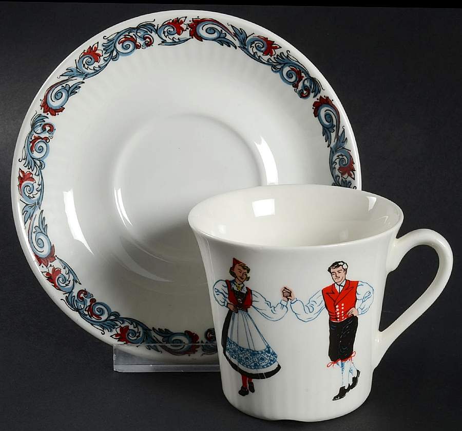 Hardanger Dancers Flat Cup & Saucer Set by Figgjo (Norway)-1