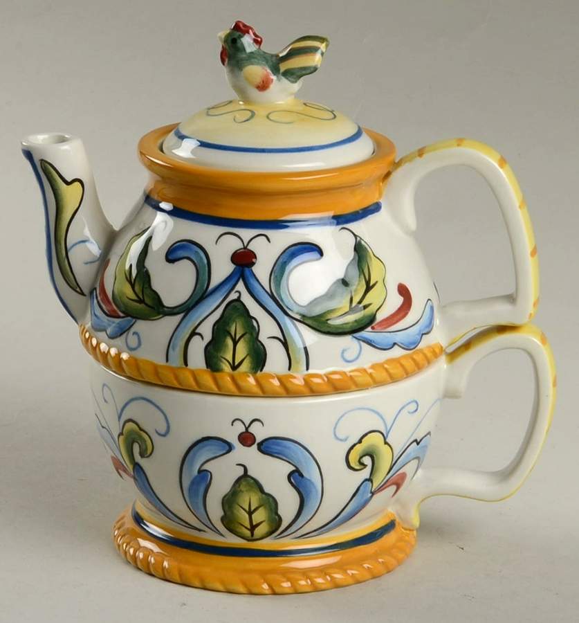 Ricamo Accessories Individual Teapot & Lid w/Cup & Tea Bag Holder by Fitz and Floyd-1