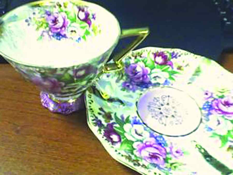 2719 (Pink Center) Footed Cup & Saucer Set by Fan Crest (Japan)-1