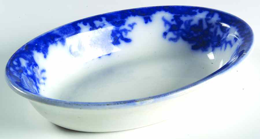 VERSAILLES (FLOW BLUE, SMOOTH, GOLD TRIM) 8" Oval Vegetable Bowl by Furnivals-1