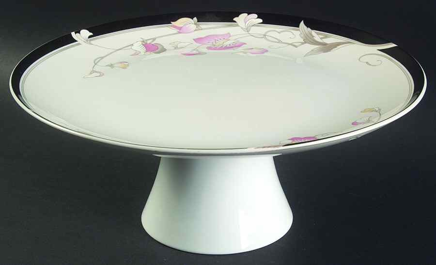 Morning Black 10" Diameter Pedestal Cake Stand by Fine China of Japan-1