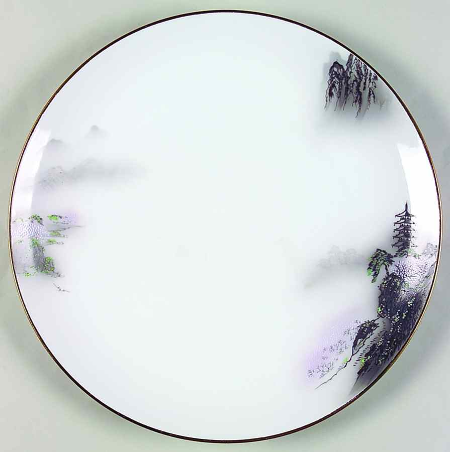 Landscape Black Multicolor (Coupe) Dinner Plate by Fukagawa-1