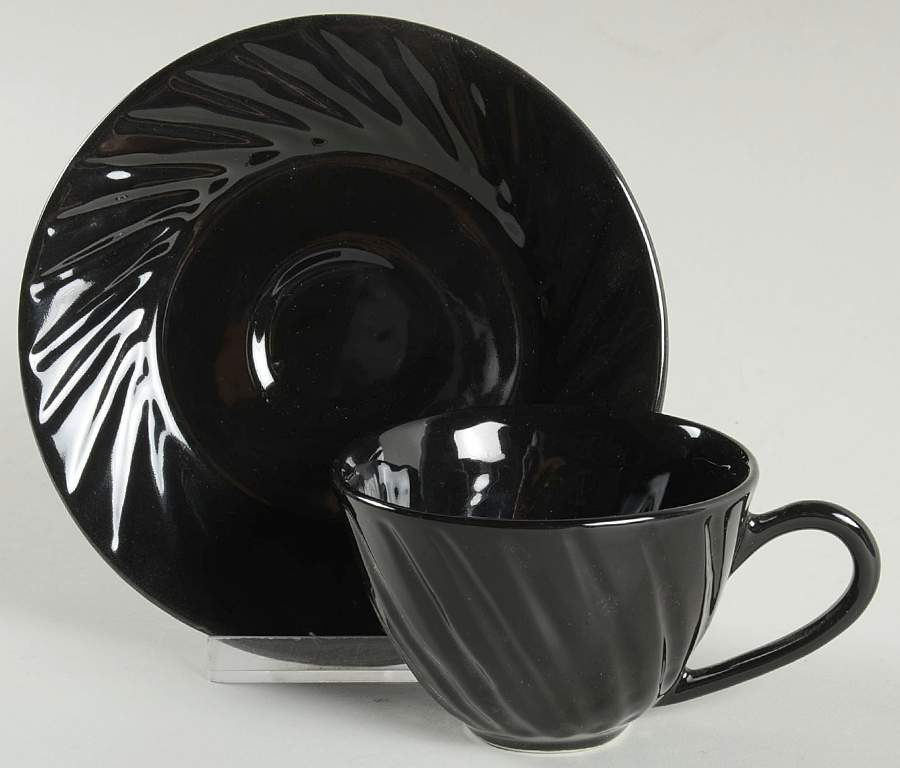 Pearl Black Flat Cup & Saucer Set by Frances Palmer-1