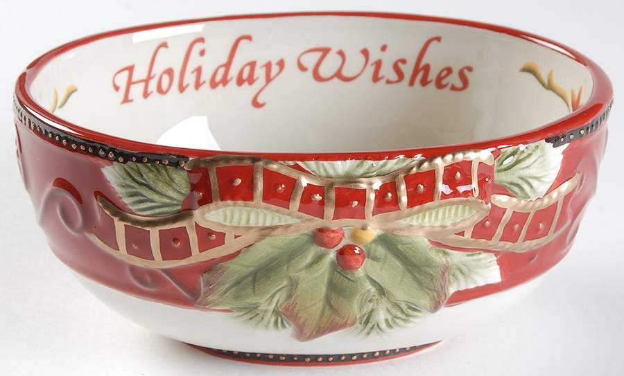 Damask Holiday Sentiment Bowl by Fitz and Floyd-1