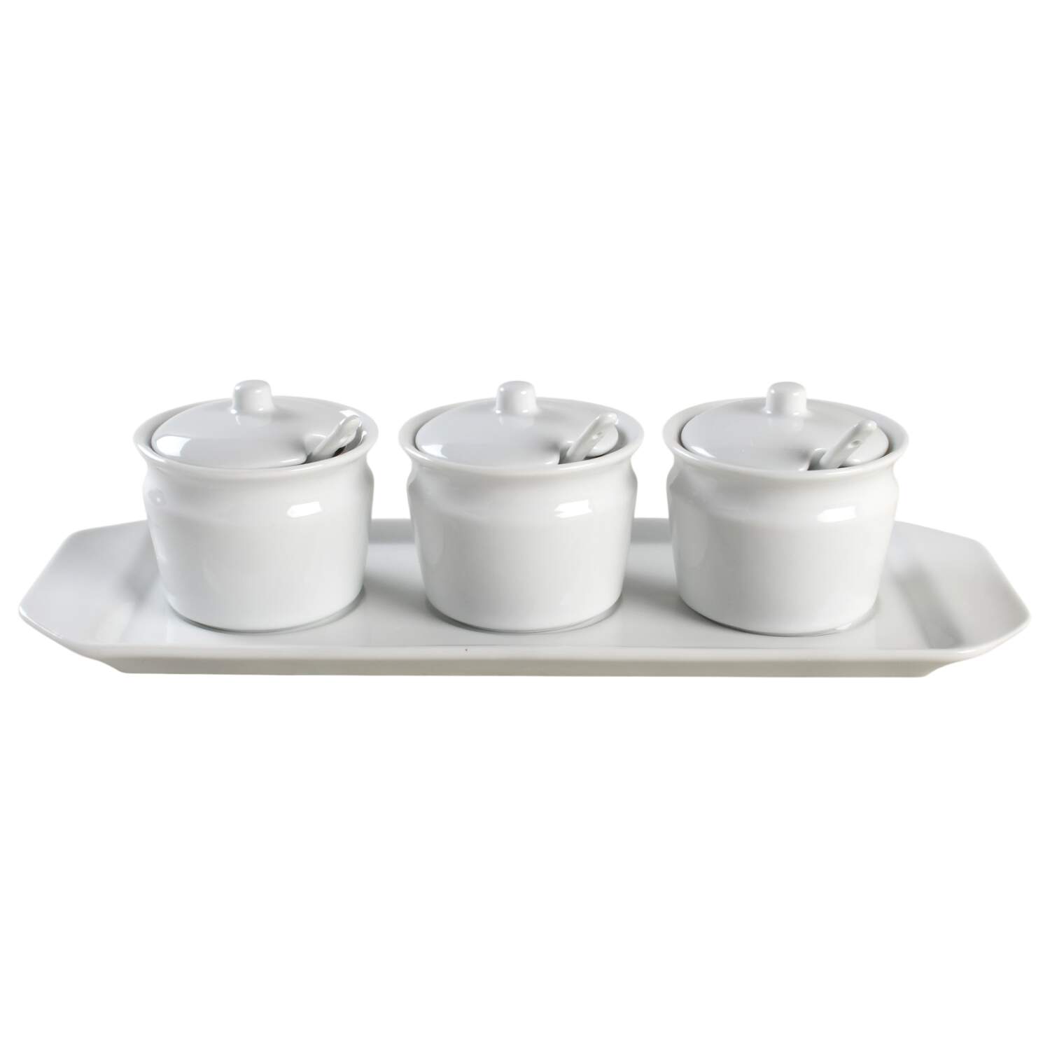 Everyday White (Porcelian) (10 Pc) Condiment Set (3 Jars & Spoons with Tray) by Fitz and Floyd-1