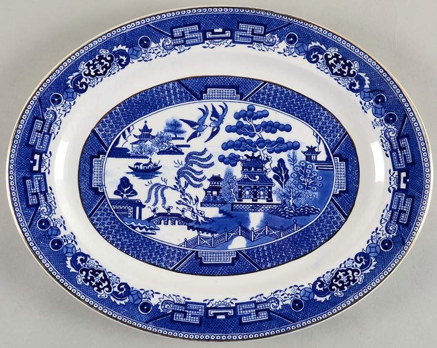 Willow Blue 13" Oval Serving Platter by Victoria Porcelain (England)-1