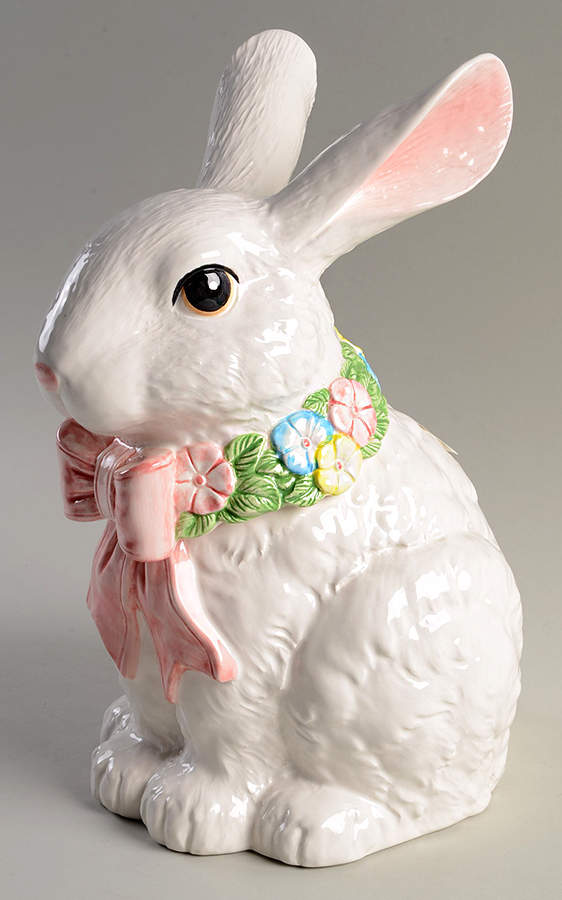 Rabbit with Ribbon Cookie Jar & Lid by Fitz and Floyd-1