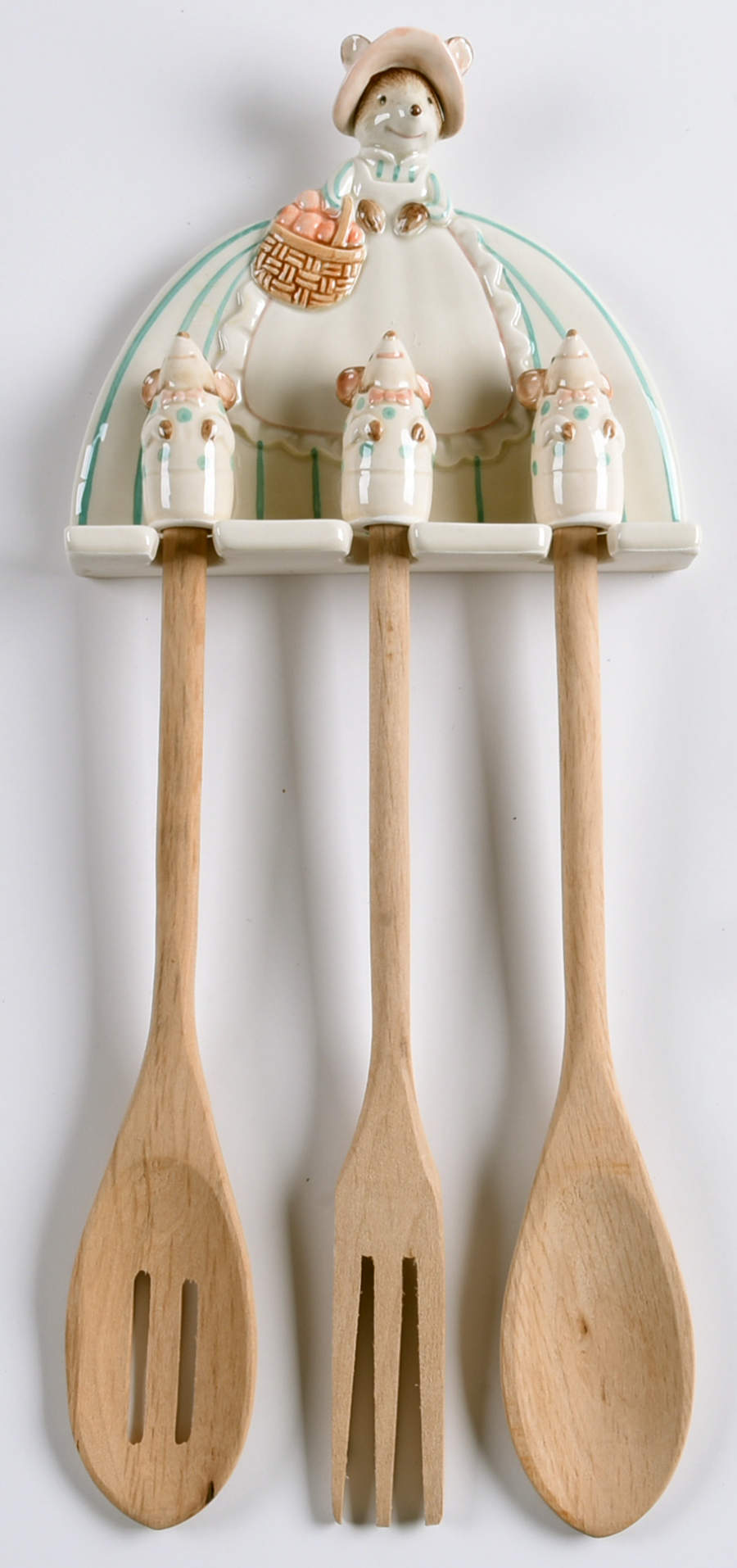 FIT122 Hanging Utensil Holder w/3 Wood Utensils by Fitz and Floyd-1