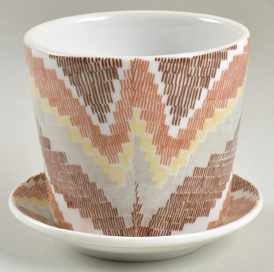 Flame Stitch Brown 3" Flower Pot & Underplate by Fitz and Floyd-1