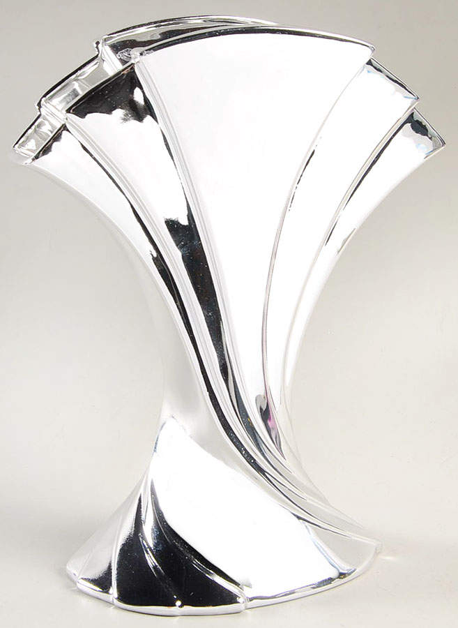 Faux Silver 9" Fan Vase by Fitz and Floyd-1