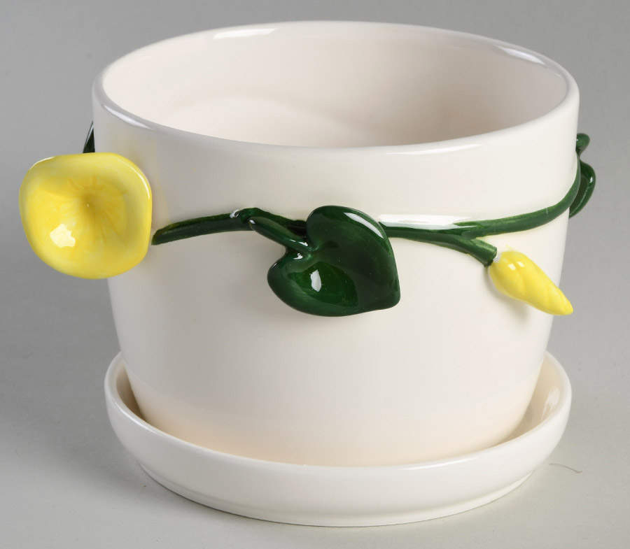 Morning Glory 3" Flower Pot & Underplate by Fitz and Floyd-1