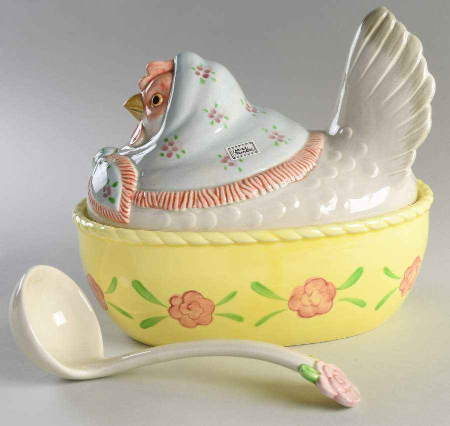 Nesting Hen Oval Tureen & Lid w/Ladle & Underplate by Fitz and Floyd-1