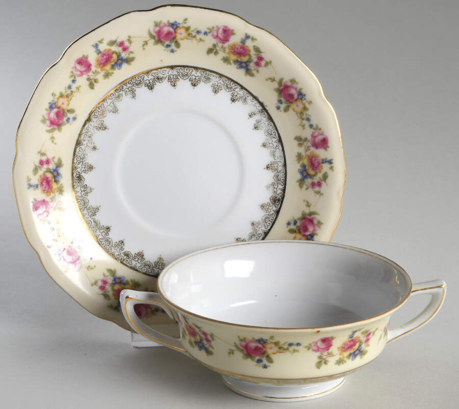 Hostess Footed Cream Soup Bowl & Saucer Set by Gold Castle-1