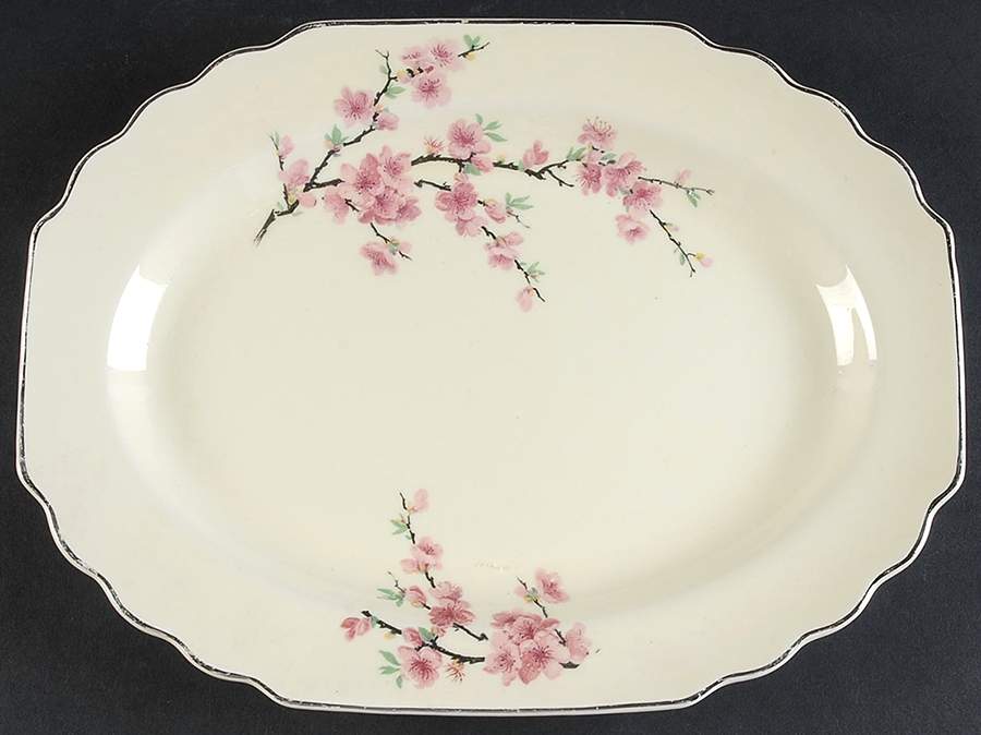 Peach Blossom (Lido, Cream, Platinum) 11" Oval Serving Platter by WS George-1