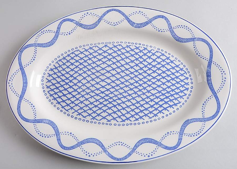 Aurelie Blue 14" Oval Serving Platter by Faiencerie De Gien-1