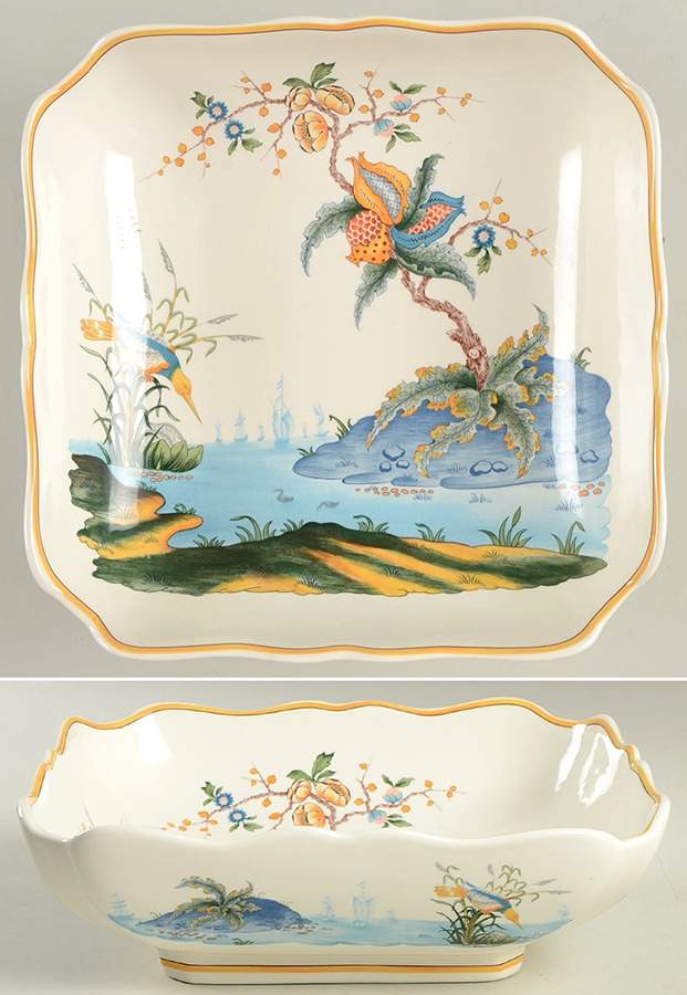 Caraibes 9" Square Vegetable Bowl by Faiencerie De Gien-1