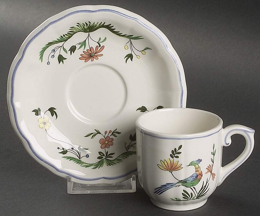 Oiseaux de Paradis Flat Demitasse Cup & Saucer Set by Faiencerie De Gien-1