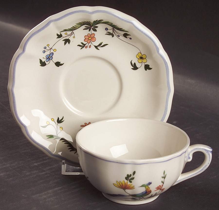 Oiseaux de Paradis Flat Cup & Saucer Set by Faiencerie De Gien-1