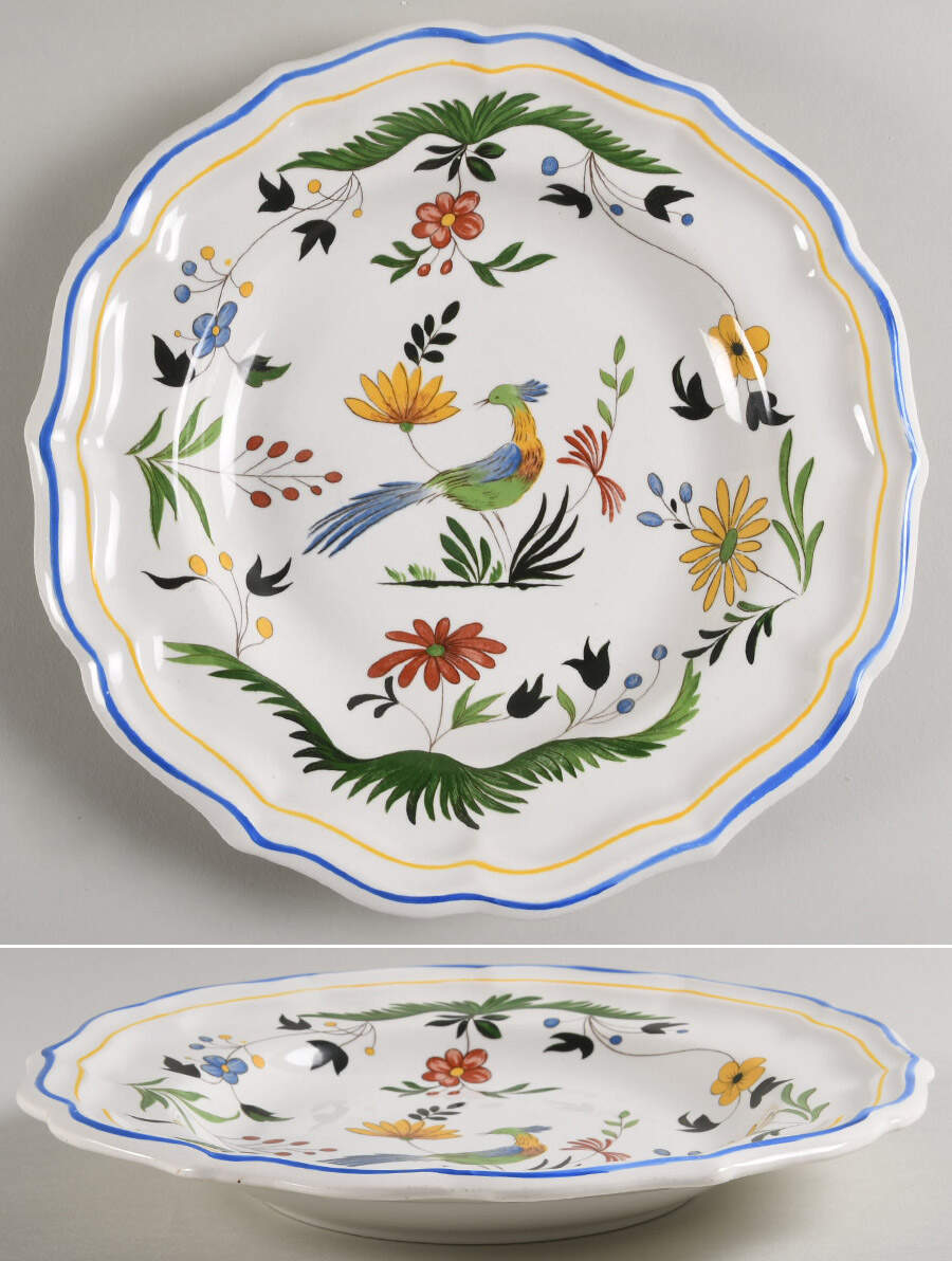 Oiseaux de Paradis Large Rim Soup Bowl by Faiencerie De Gien-1