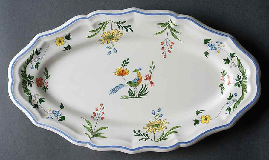 Oiseaux de Paradis 14" Oval Serving Platter by Faiencerie De Gien-1