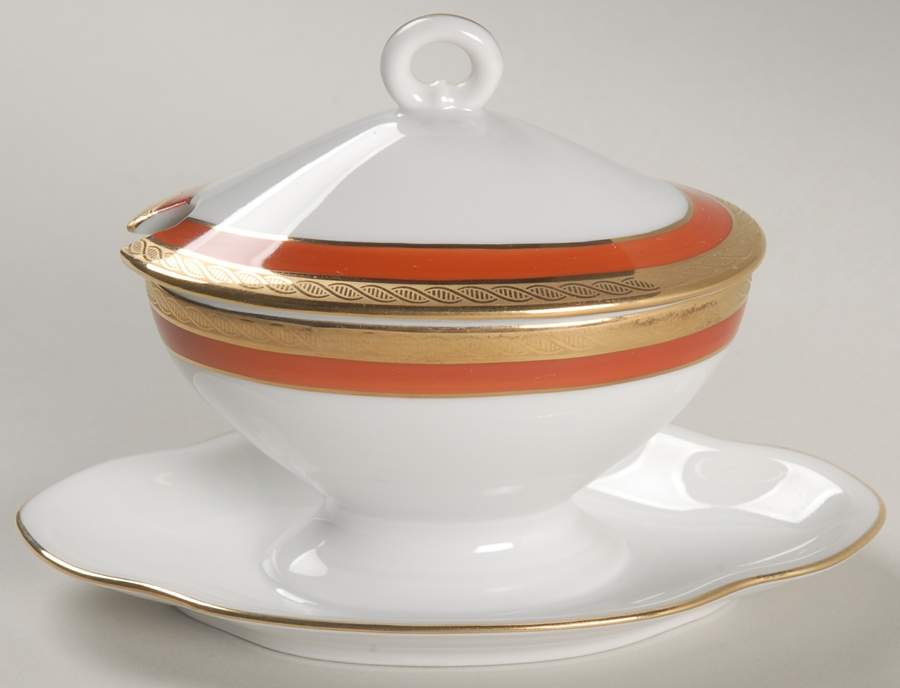 Palermo Rust (Red) Oval Mustard W/Lid & Attached Underplate by Ginori 1735-1