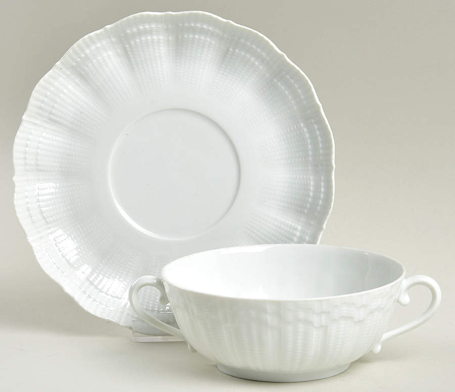 Corail White Flat Cream Soup Bowl & Saucer Set by Giraud China-1