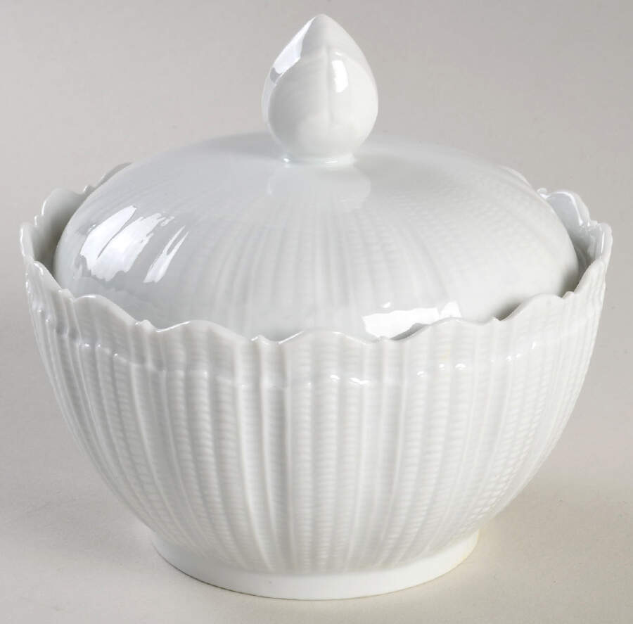 Corail White Sugar Bowl & Lid by Giraud China-1