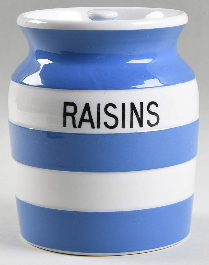 Cornish Blue White (Shield and TG Green) Raisins Canister & Lid by T G Green (England)-1