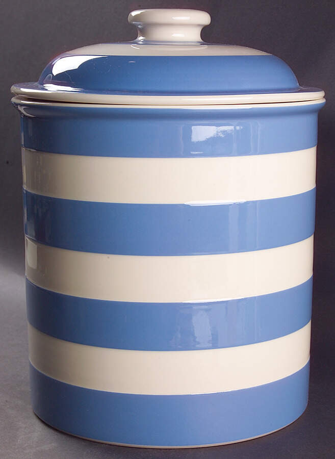Cornish Blue White (Shield and TG Green) Bread Crock with Lid by T G Green (England)-1