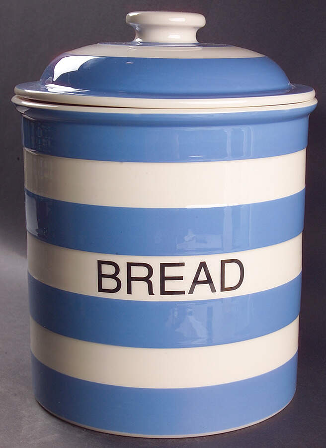 Cornish Blue White (Shield and TG Green) Bread Crock with Lid by T G Green (England)-1