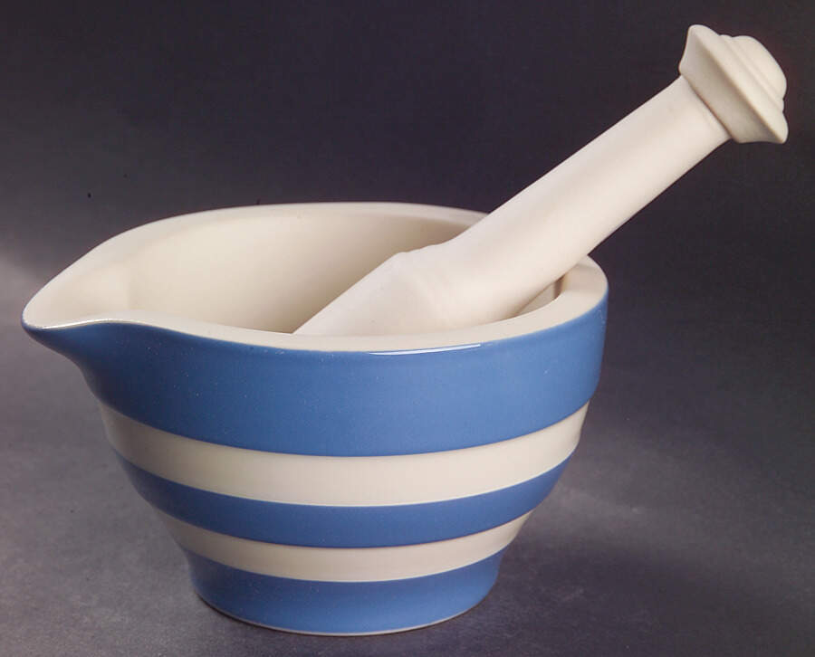 Cornish Blue White (Shield and TG Green) Pestle and Mortar by T G Green (England)-1