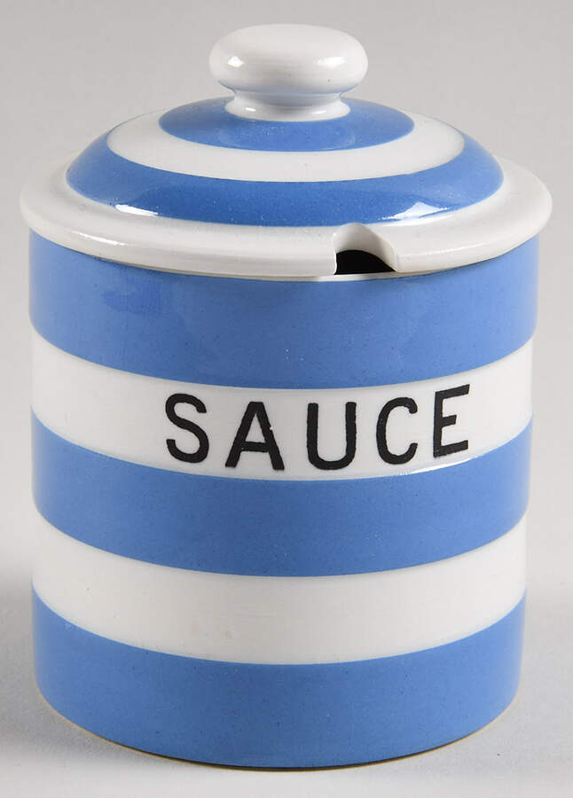 Cornish Blue White (Shield and TG Green) Sauce Jar & Lid by T G Green (England)-1