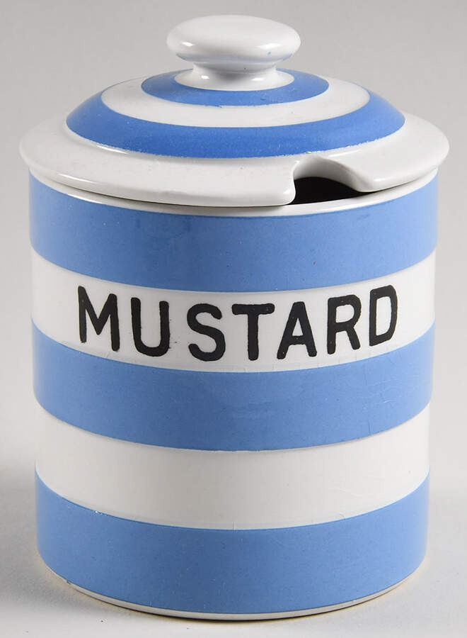 Cornish Blue White (Shield and TG Green) Mustard Jar & Lid by T G Green (England)-1