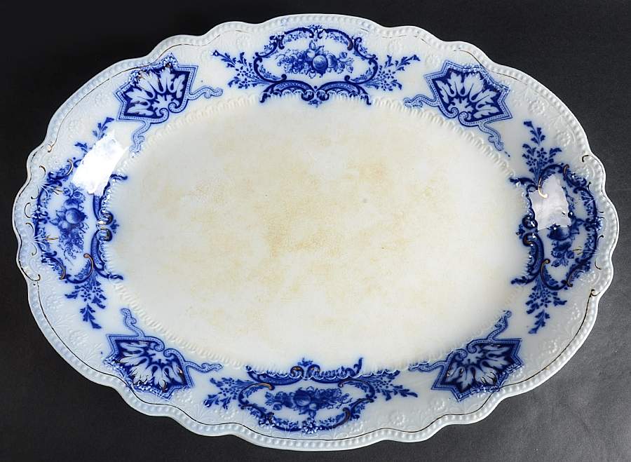 Alaska (Flow Blue, Gold Ring) 18" Oval Serving Platter by Grindley-1