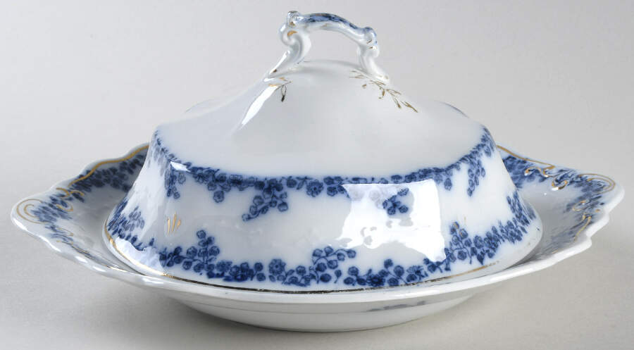 Aldine (Flow Blue) Round Covered Butter by Grindley-1