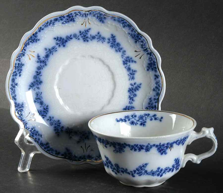 Aldine (Flow Blue) Flat Cup & Saucer Set by Grindley-1