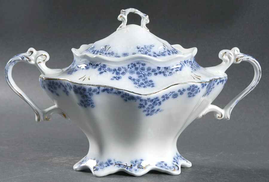 Aldine (Flow Blue) Sugar Bowl & Lid by Grindley-1
