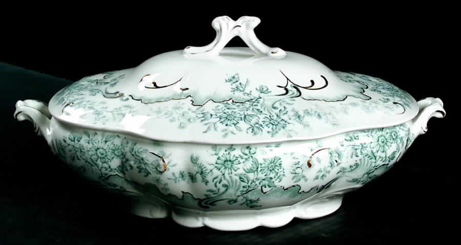 Antique Green Oval Covered Vegetable by Grindley-1