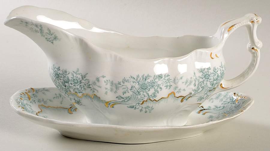 Antique Green Gravy Boat & Underplate by Grindley-1