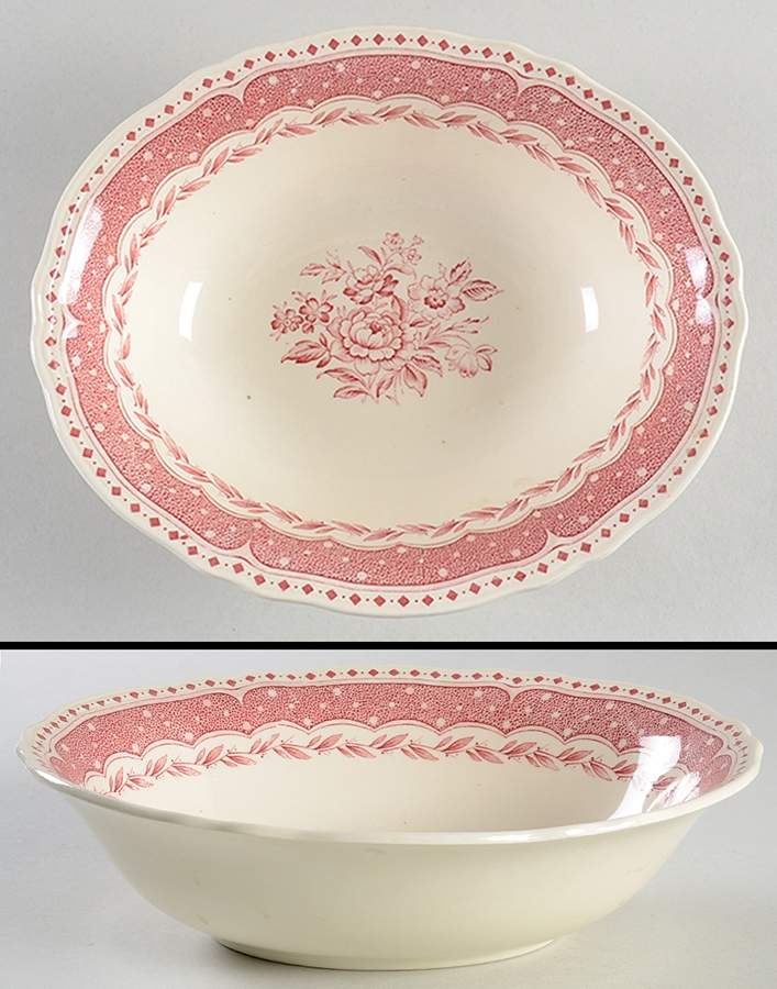 Avon Pink (Earthenware) 9" Oval Vegetable Bowl by Grindley-1
